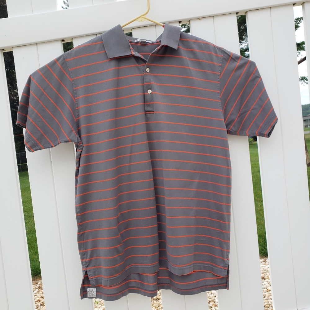 Peter Millar Large Gray Orange Striped Polo Shirt